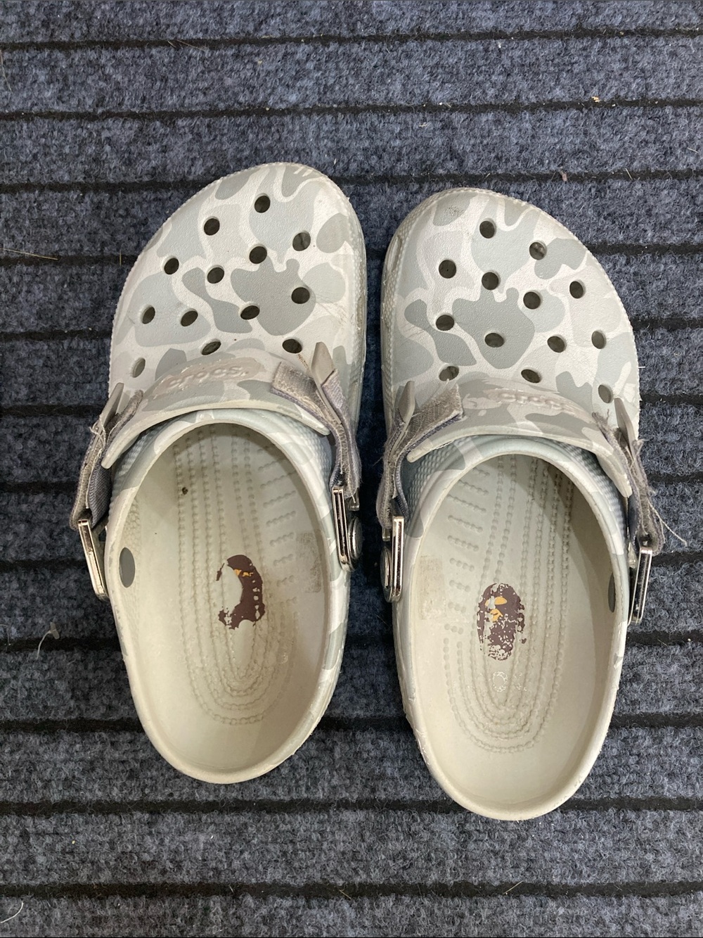 Kids Gray Camo Slip-On Clogs with Adjustable Strap